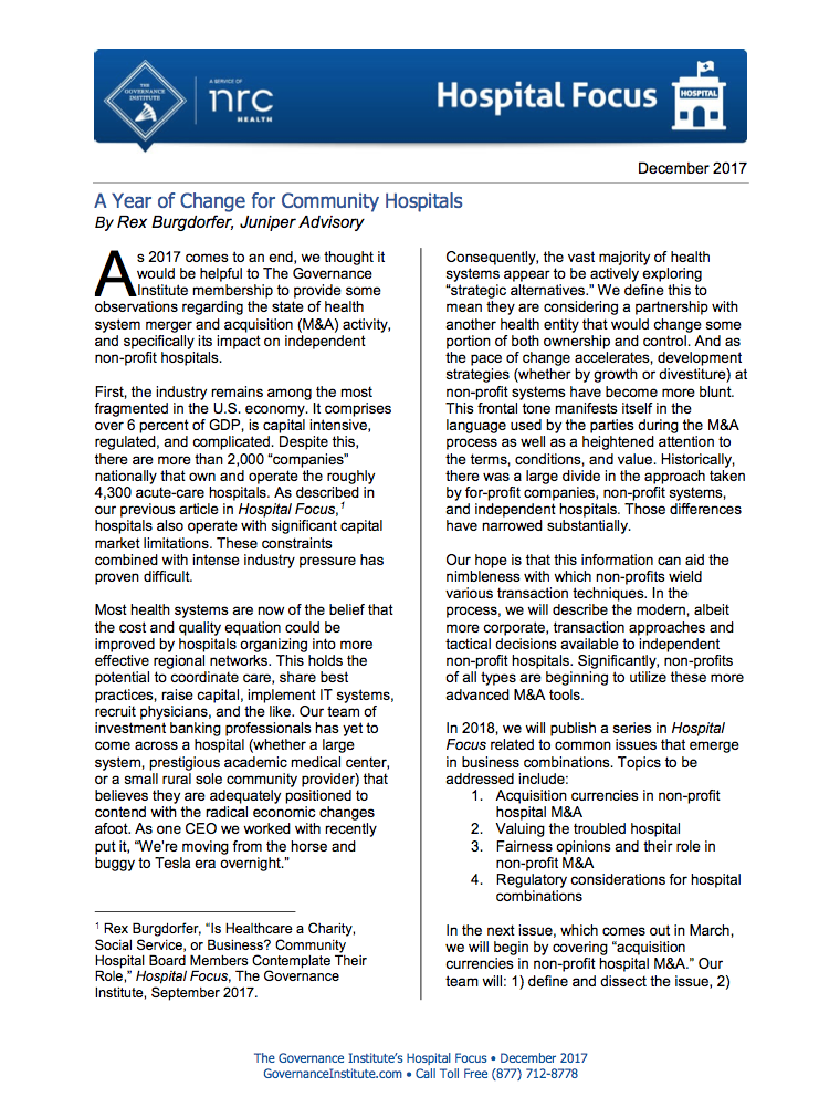 A Year of Change for Community Hospitals